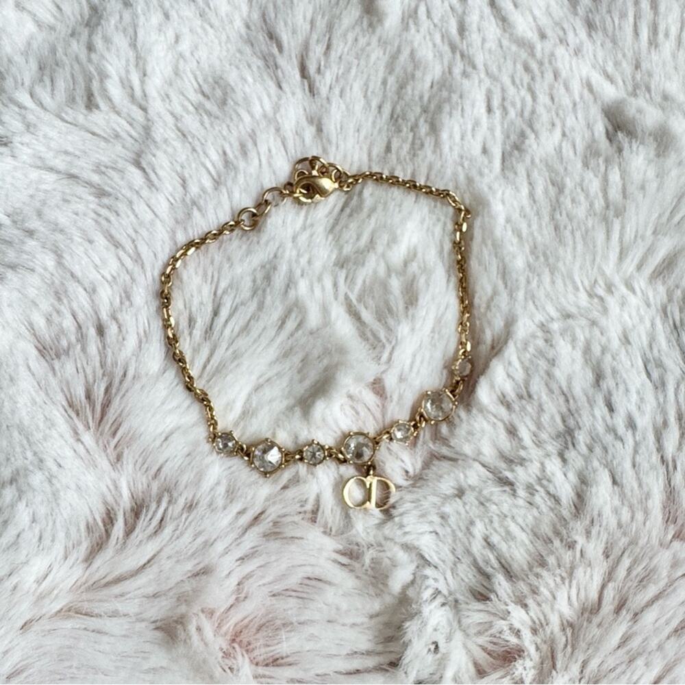 Dior Clair D Lune Crystal Bracelet Gold CD Charm Authentic - Picture 5 of 5